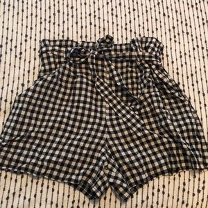 Checked paper bag shorts